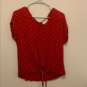 Red top with tie in front